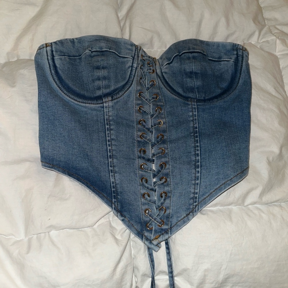 Denim lace up corset